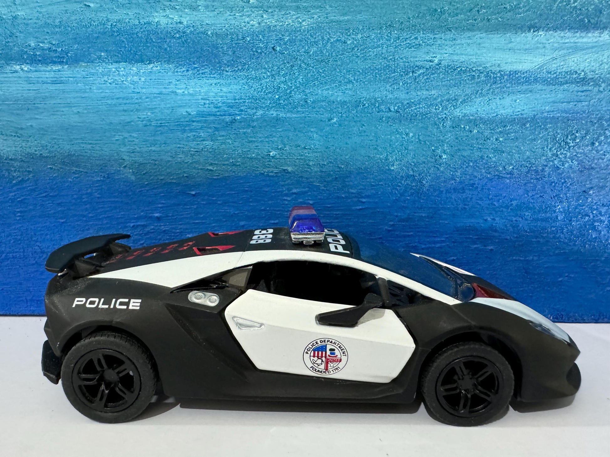 Any Name Lamborghini Sesto Elemento Police Diecast 1:38, boy brother sister dad mom gift sleeves