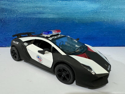 Any Name Lamborghini Sesto Elemento Police Diecast 1:38, boy brother sister dad mom gift sleeves