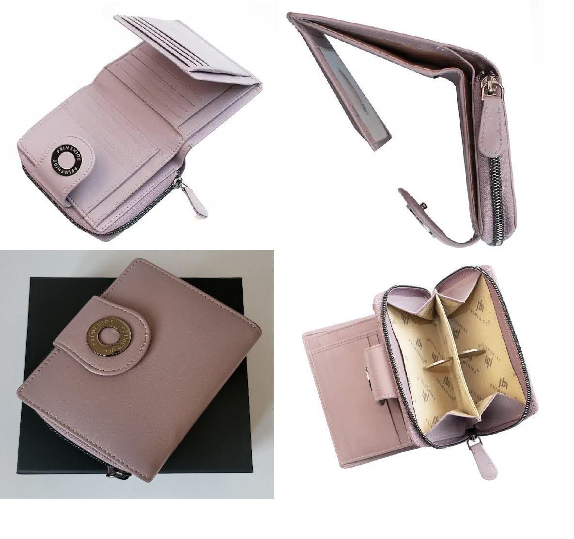 Prime Hide Leather Medium Zip Around Trifold Mauve Colour Purse 22211 Magnetic Box