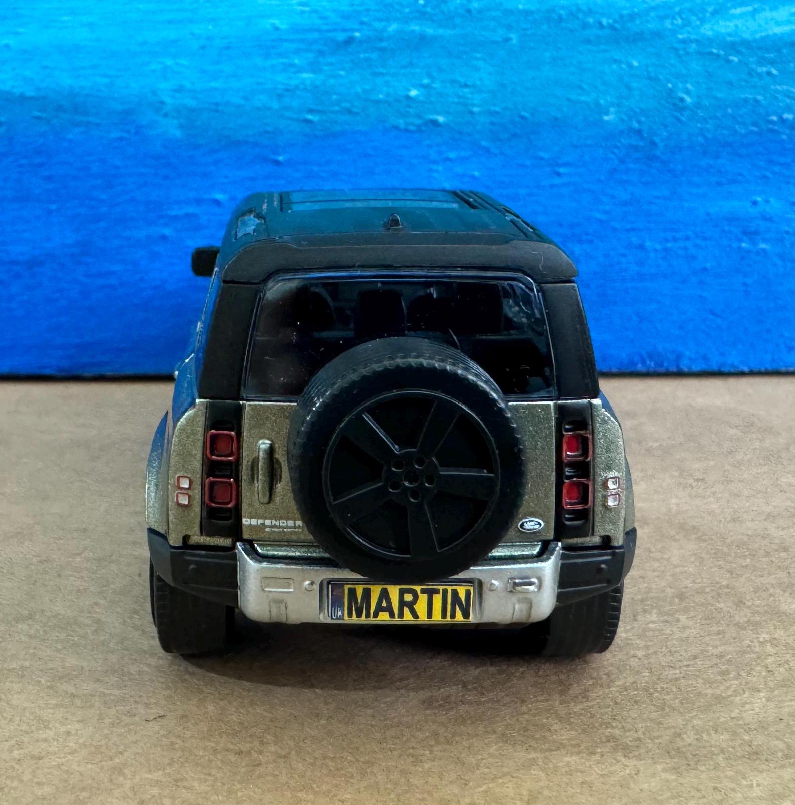 ANY Name PLATES Land Rover Defender 110 - 1:43 Scale NEW Boxed Model - Gift for Dad, Boy, Grandad, uncle - Birthday Christmas Present Boxed