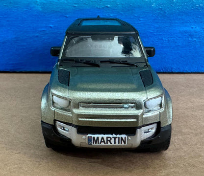 ANY Name PLATES Land Rover Defender 110 - 1:43 Scale NEW Boxed Model - Gift for Dad, Boy, Grandad, uncle - Birthday Christmas Present Boxed
