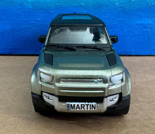 ANY Name PLATES Land Rover Defender 110 - 1:43 Scale NEW Boxed Model - Gift for Dad, Boy, Grandad, uncle - Birthday Christmas Present Boxed