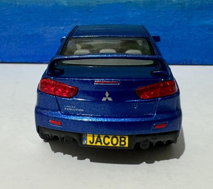 Mitsubishi Lancer Evolution X 1:36 Diecast PERSONALISED PLATES Model boy dad uncle grandad brother Birthday Christmas gift present New Boxed