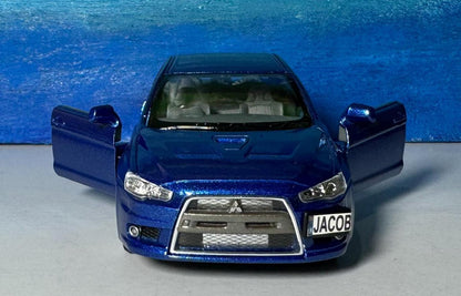 Mitsubishi Lancer Evolution X 1:36 Diecast PERSONALISED PLATES Model boy dad uncle grandad brother Birthday Christmas gift present New Boxed