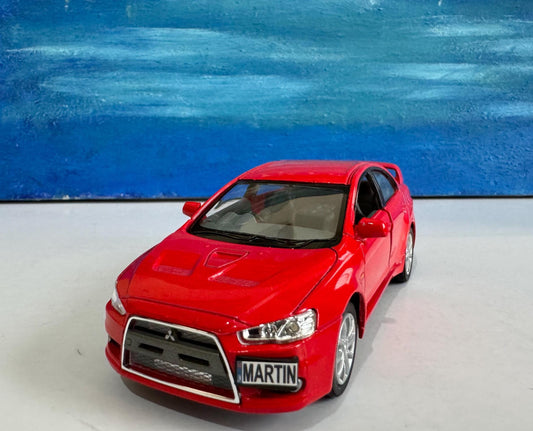 Mitsubishi Lancer Evolution X Diecast YOUR NAME PLATES Model boy dad uncle grandad brother Birthday Special day gift present New Boxed