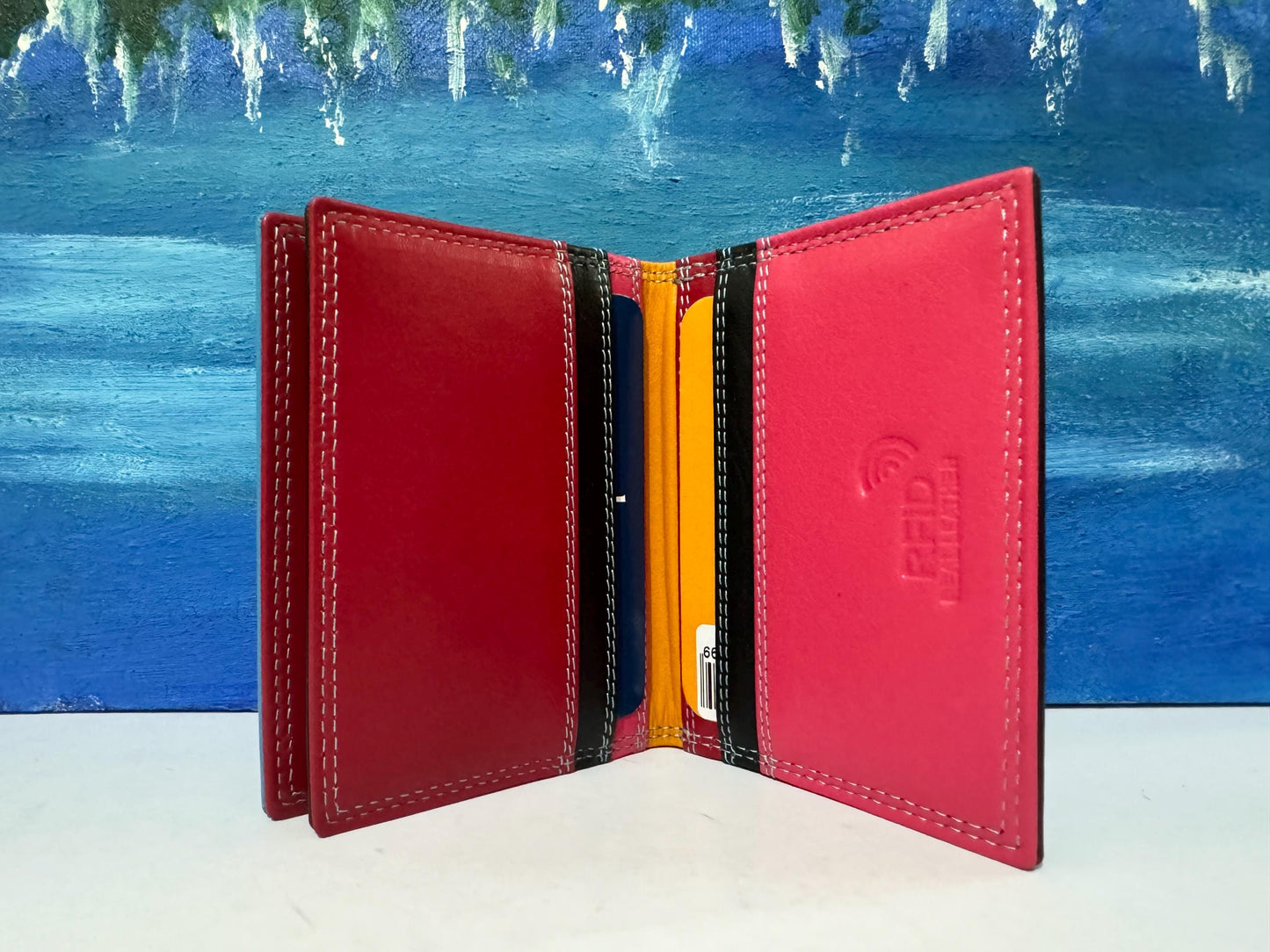 Premium Nappa Leather Wallet - Black & Blue Multi RAFID Block Card Holder - Mother's Day Gift - Slim Credit Card Purse - Gift Boxed (6090)