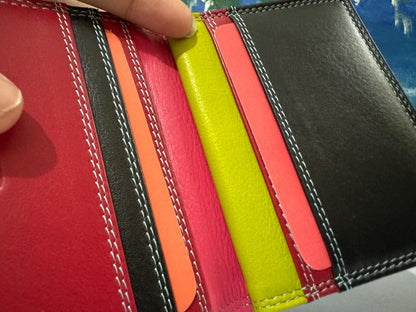 Premium Nappa Leather Wallet - Black & Blue Multi RAFID Block Card Holder - Mother's Day Gift - Slim Credit Card Purse - Gift Boxed (6090)