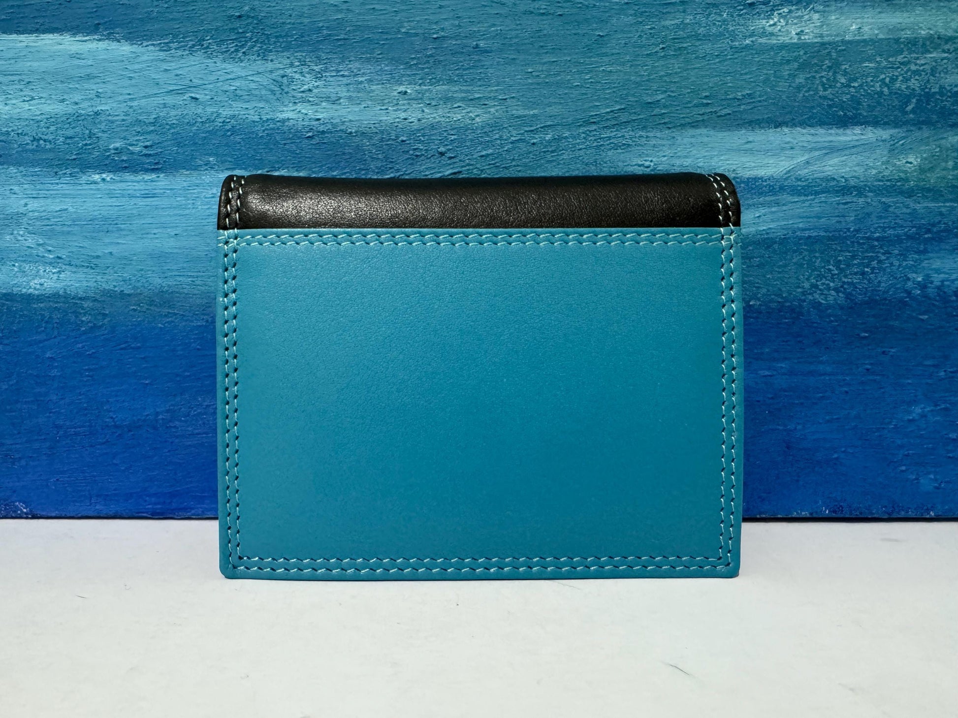 Premium Nappa Leather Wallet - Black & Blue Multi RAFID Block Card Holder - Mother's Day Gift - Slim Credit Card Purse - Gift Boxed (6090)