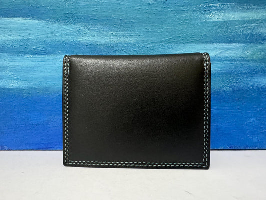 Premium Nappa Leather Wallet - Black & Blue Multi RAFID Block Card Holder - Mother's Day Gift - Slim Credit Card Purse - Gift Boxed (6090)
