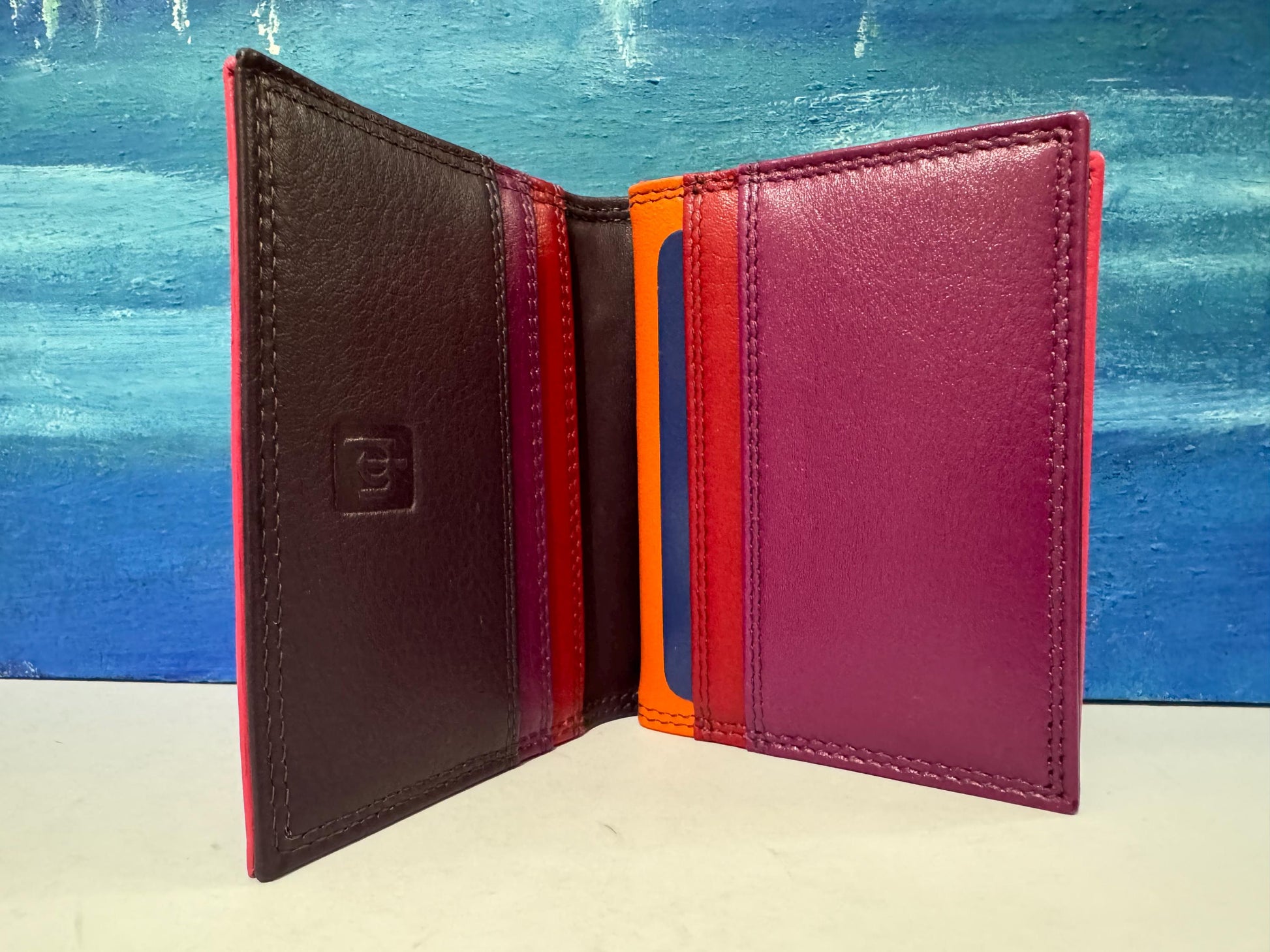 Premium Nappa Leather Wallet - Black & Blue Multi RAFID Block Card Holder - Mother's Day Gift - Slim Credit Card Purse - Gift Boxed (6090)