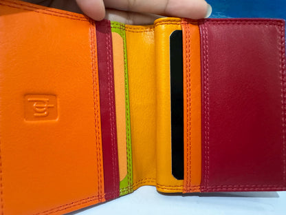 Red/Orange Multi-Color RAFID Block Wallet - Soft Nappa Leather Credit Card Holder - Gift for Mother's Day, Ladies - Boxed