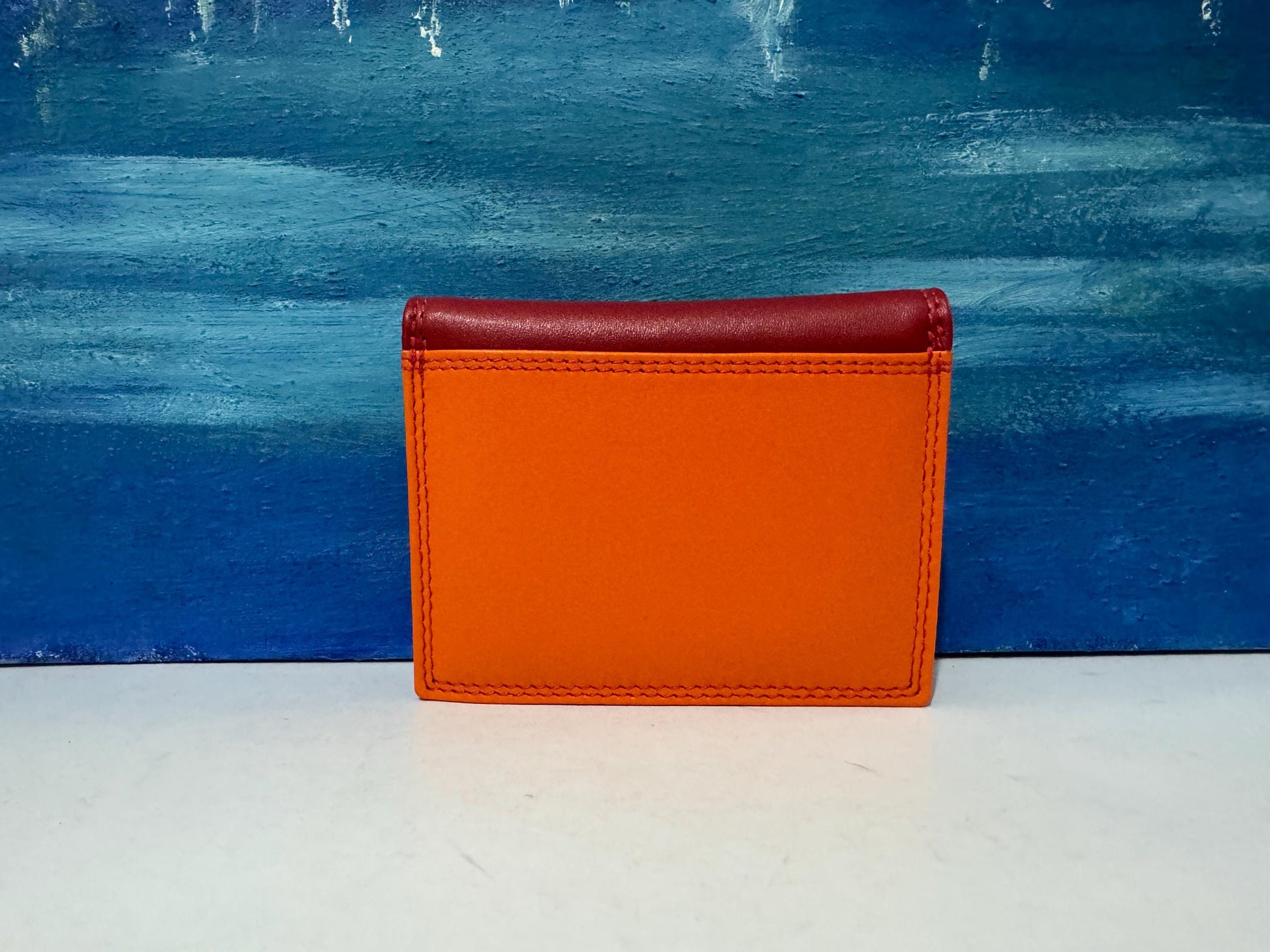 Red/Orange Multi-Color RAFID Block Wallet - Soft Nappa Leather Credit Card Holder - Gift for Mother's Day, Ladies - Boxed