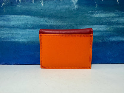 Red/Orange Multi-Color RAFID Block Wallet - Soft Nappa Leather Credit Card Holder - Gift for Mother's Day, Ladies - Boxed
