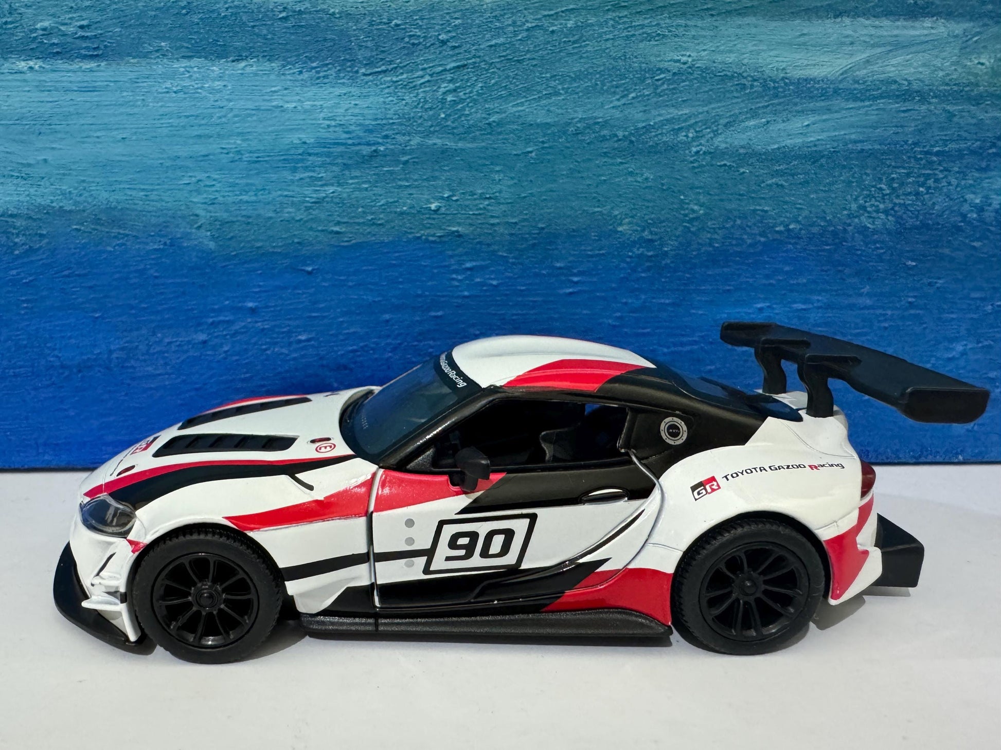 White Toyota GR Supra Racing Concept Livery Edition 1:36 - PULL BACK, Open Doors, White Gift Sleeves boy dad uncle mom special day