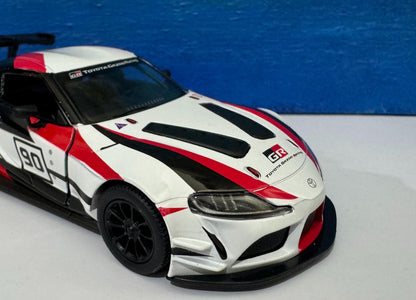 White Toyota GR Supra Racing Concept Livery Edition 1:36 - PULL BACK, Open Doors, White Gift Sleeves boy dad uncle mom special day