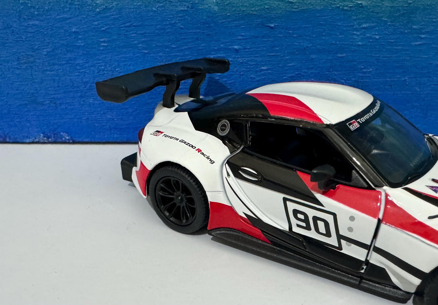 White Toyota GR Supra Racing Concept Livery Edition 1:36 - PULL BACK, Open Doors, White Gift Sleeves boy dad uncle mom special day