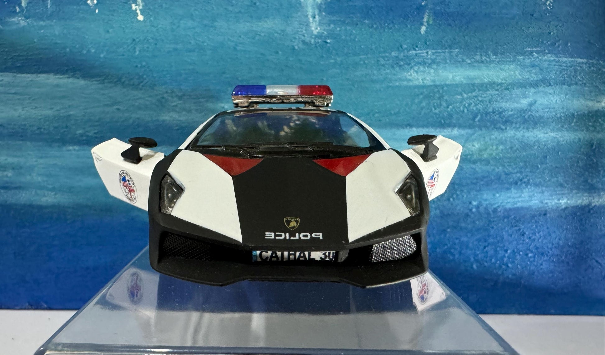 Any Name Lamborghini Sesto Elemento Police Diecast 1:38, boy brother sister dad mom gift sleeves