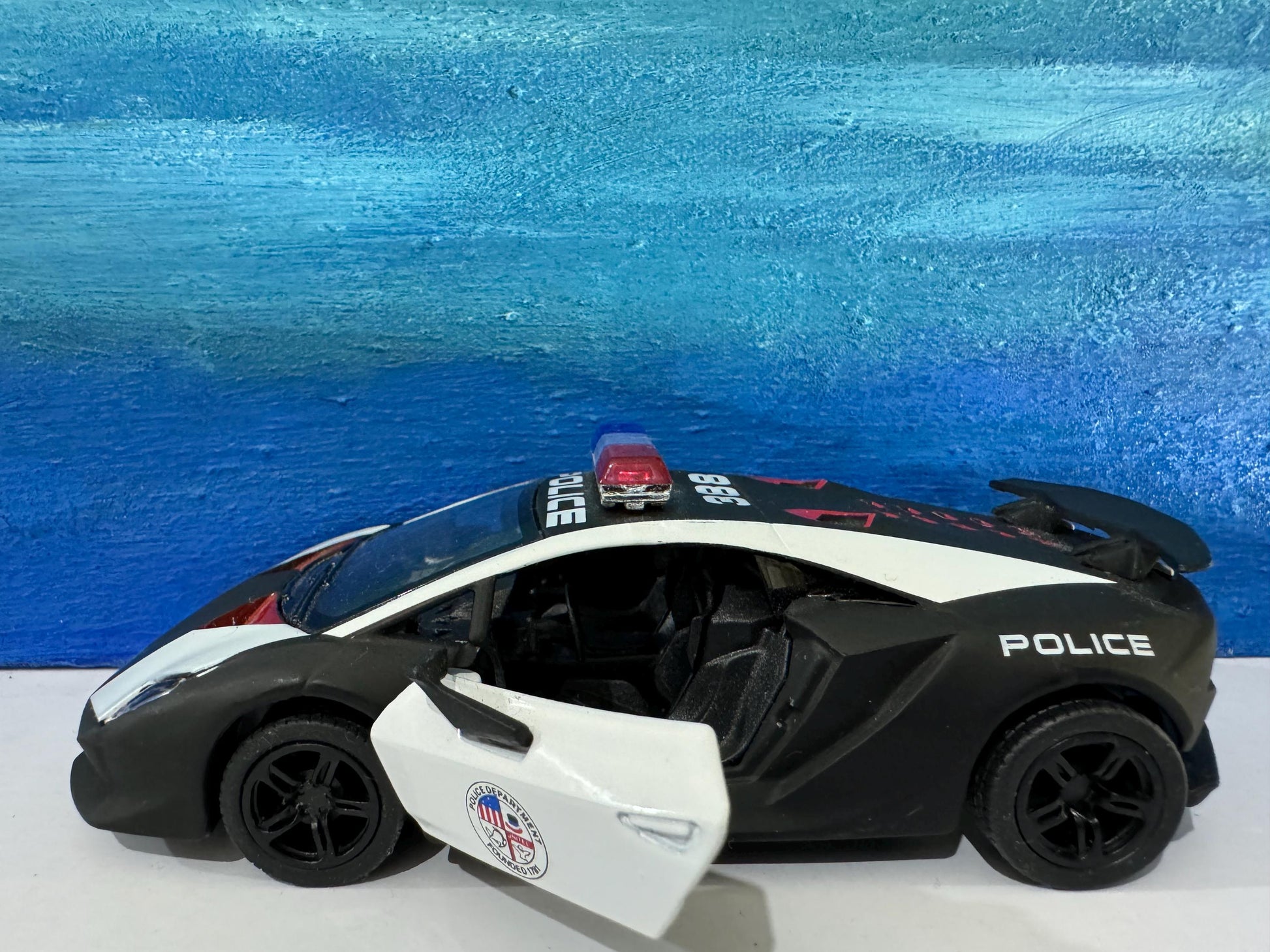 Any Name Lamborghini Sesto Elemento Police Diecast 1:38, boy brother sister dad mom gift sleeves