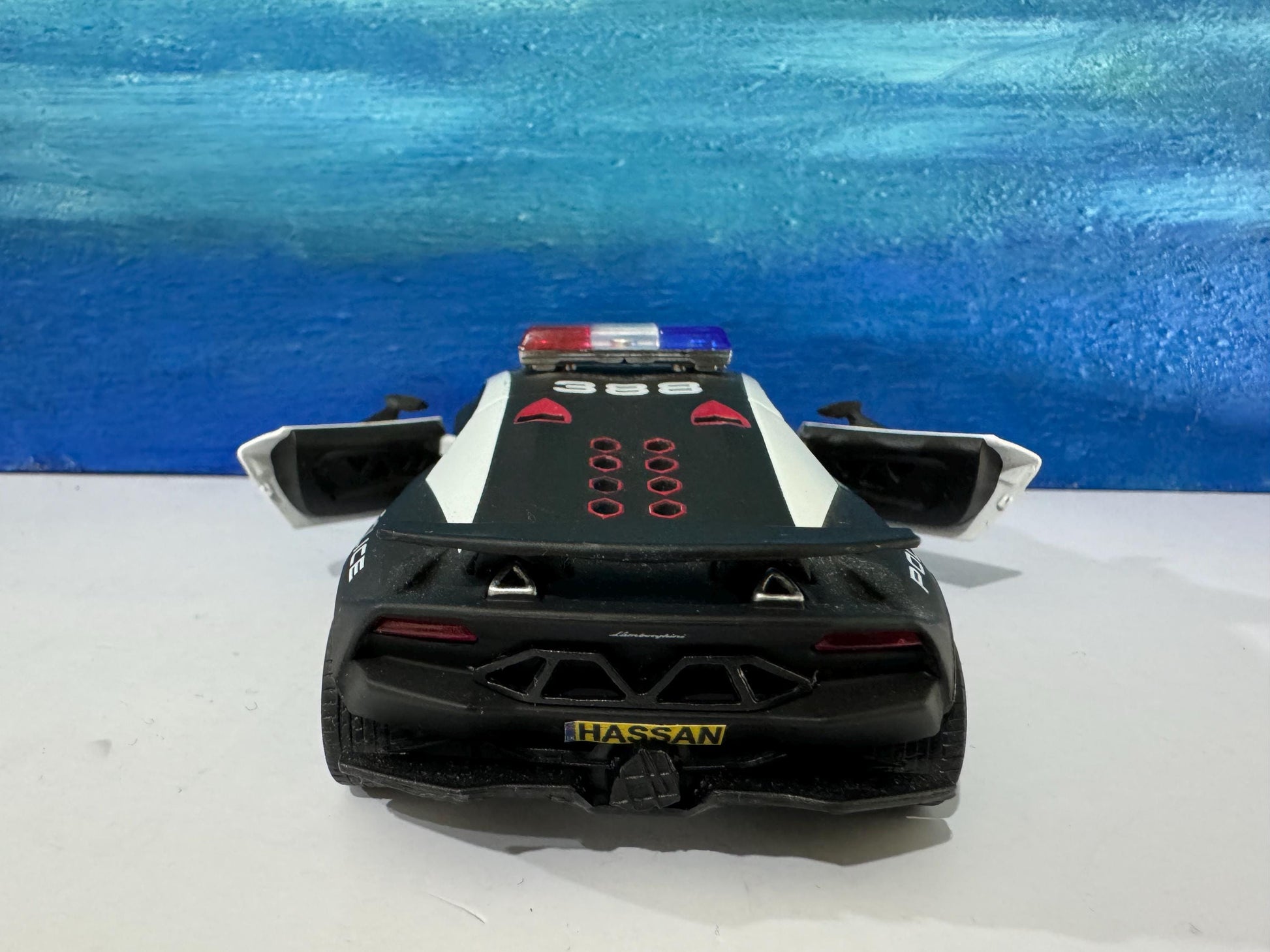 Any Name Lamborghini Sesto Elemento Police Diecast 1:38, boy brother sister dad mom gift sleeves
