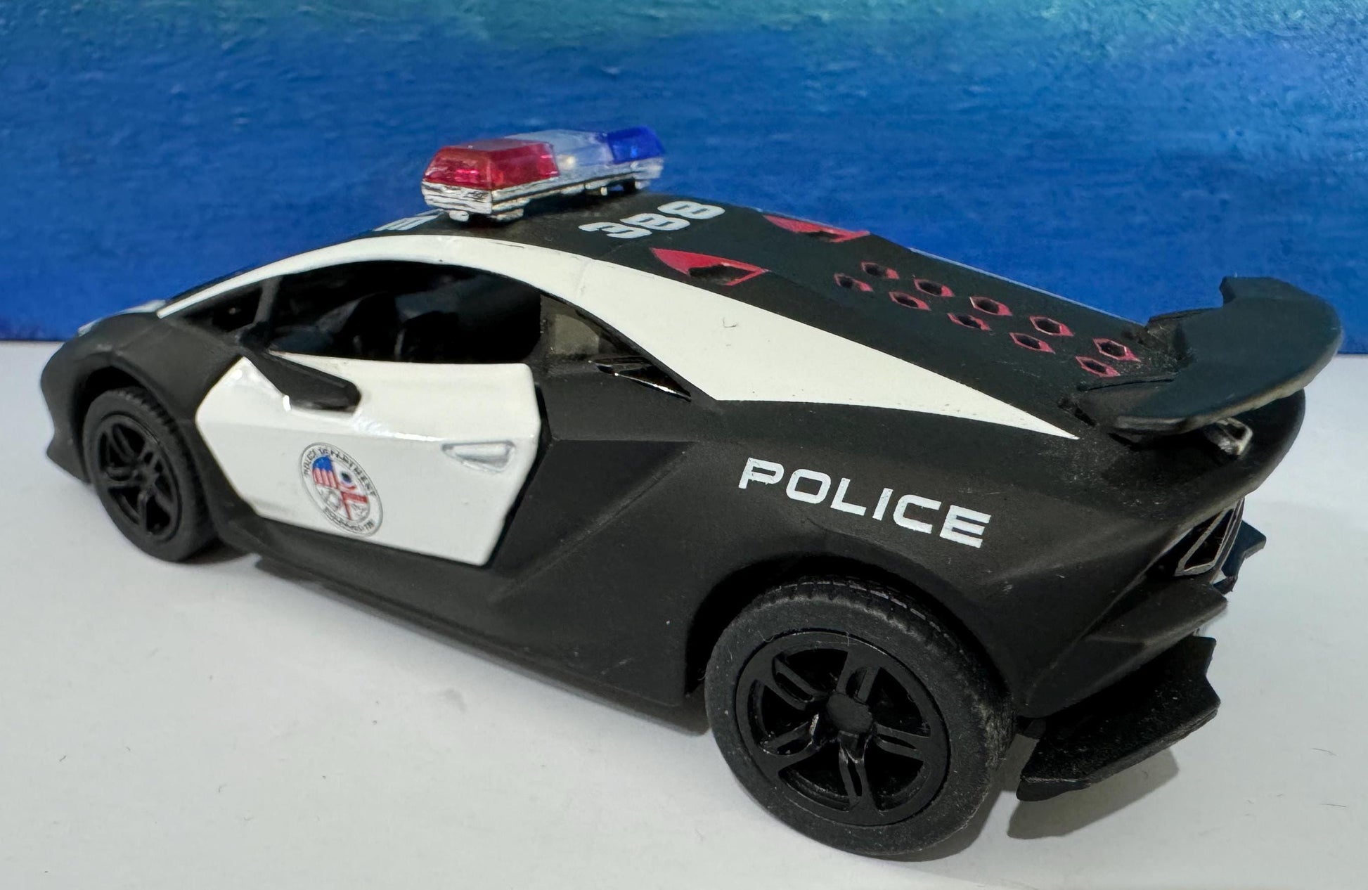 Any Name Lamborghini Sesto Elemento Police Diecast 1:38, boy brother sister dad mom gift sleeves