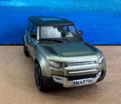 ANY Name PLATES Land Rover Defender 110 - 1:43 Scale NEW Boxed Model - Gift for Dad, Boy, Grandad, uncle - Birthday Christmas Present Boxed