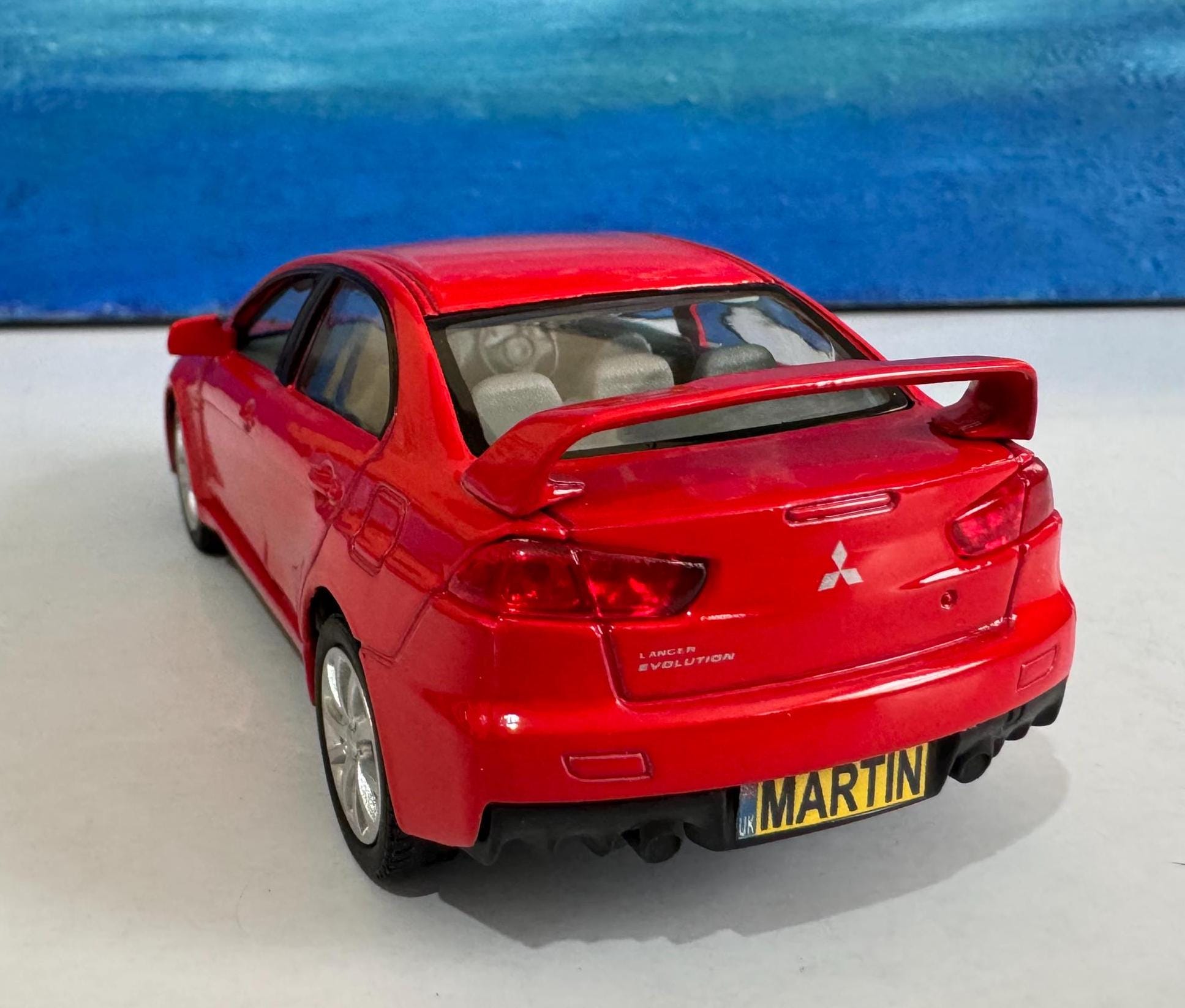 Mitsubishi Lancer Evolution X Diecast YOUR NAME PLATES Model boy dad uncle grandad brother Birthday Special day gift present New Boxed