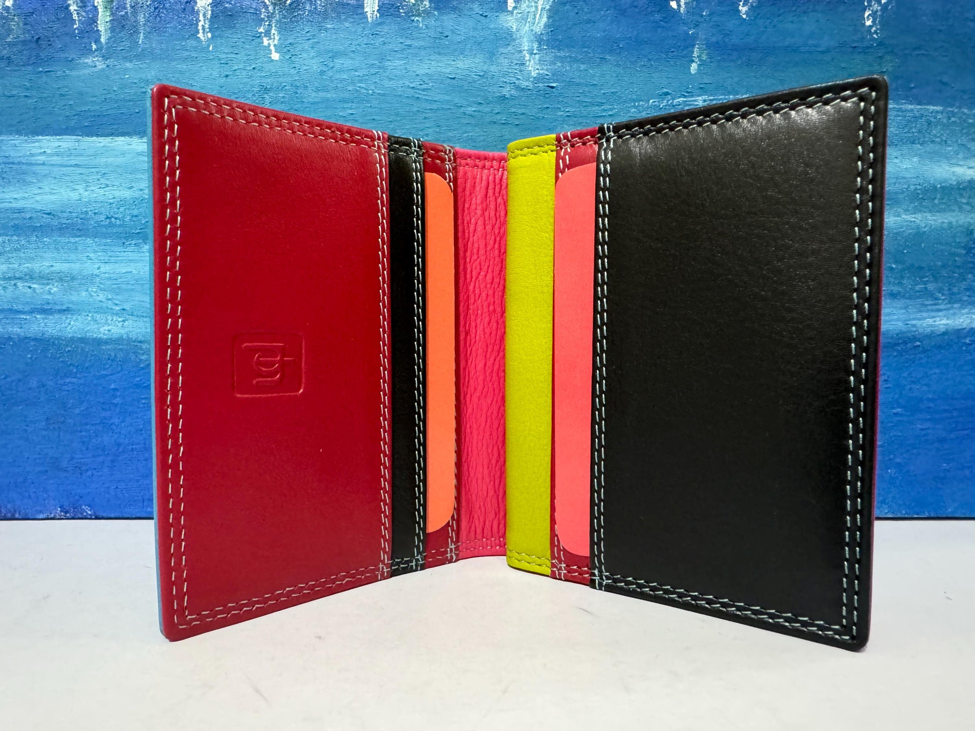 Premium Nappa Leather Wallet - Black & Blue Multi RAFID Block Card Holder - Mother's Day Gift - Slim Credit Card Purse - Gift Boxed (6090)