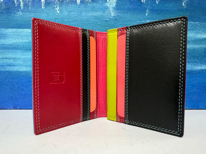 Premium Nappa Leather Wallet - Black & Blue Multi RAFID Block Card Holder - Mother's Day Gift - Slim Credit Card Purse - Gift Boxed (6090)