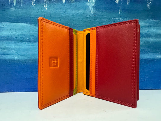Red/Orange Multi-Color RAFID Block Wallet - Soft Nappa Leather Credit Card Holder - Gift for Mother's Day, Ladies - Boxed