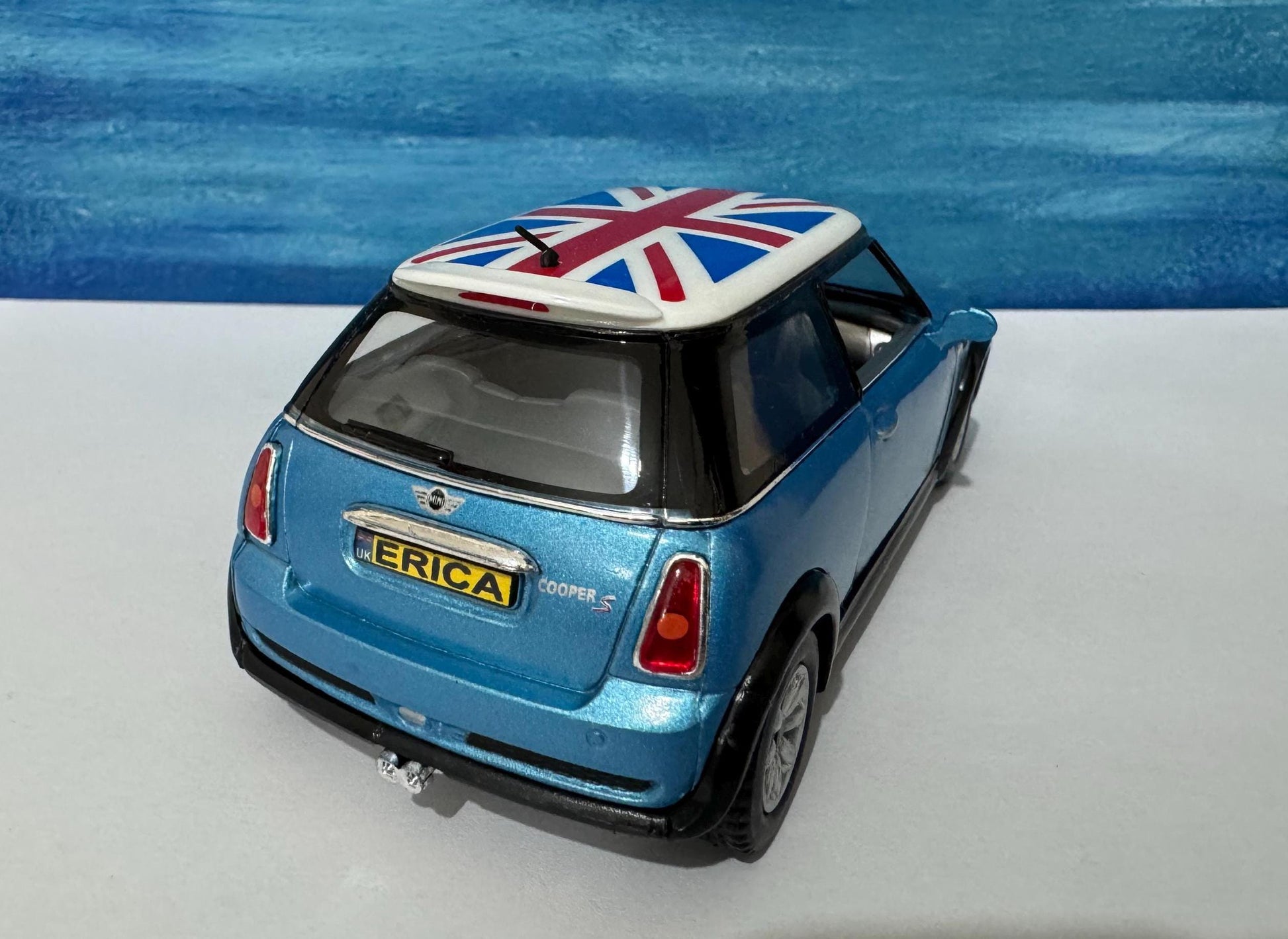 Your Name Blue Mini Cooper S Toy Car Model boy girl dad mom uncle grandad brother sister birthday gift present NEW cake topper Gift Sleeves