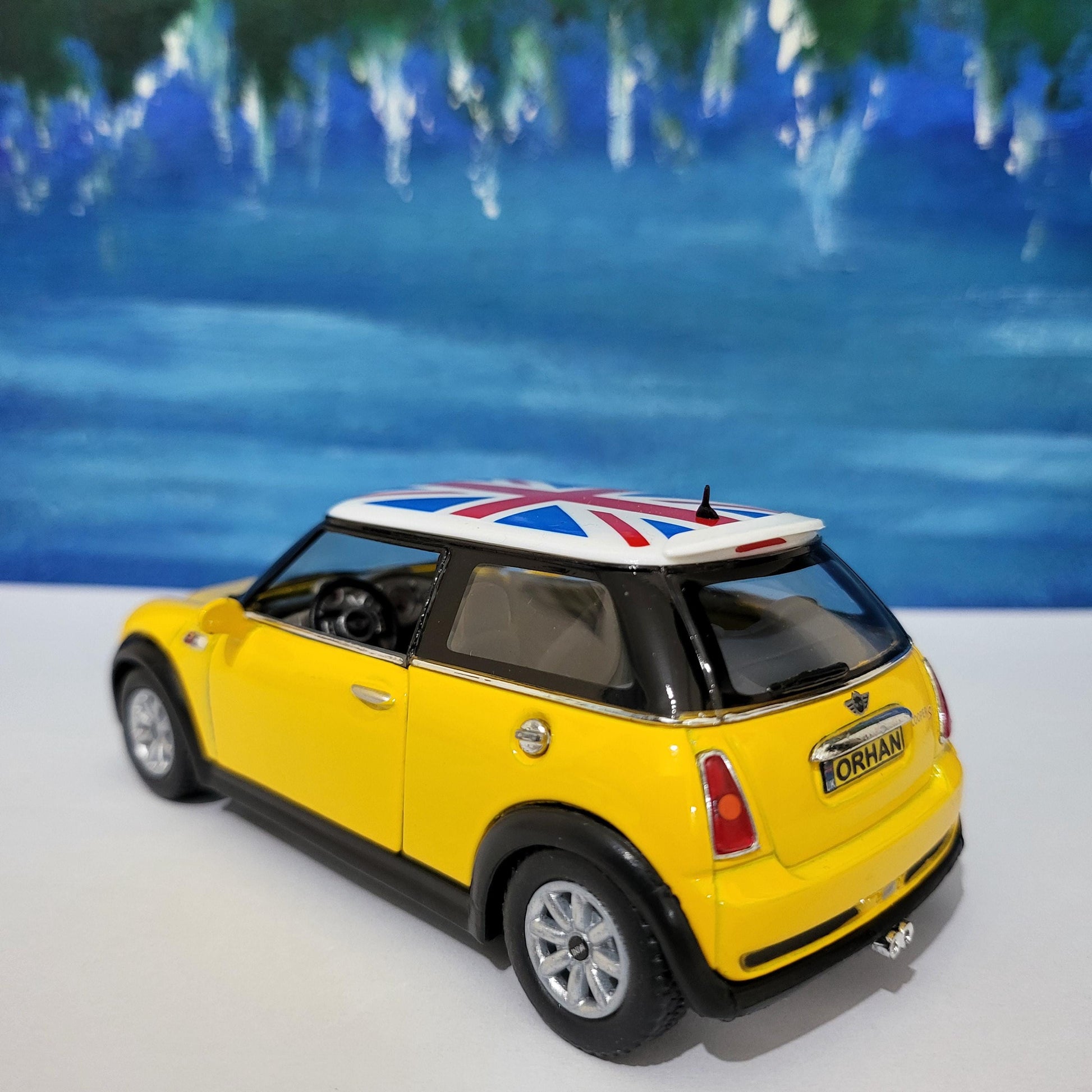 PERSONALIZED PLATES Yellow Mini Cooper S Toy Car Model boy girl dad mom uncle grandad brother sister birthday present NEW cake topper