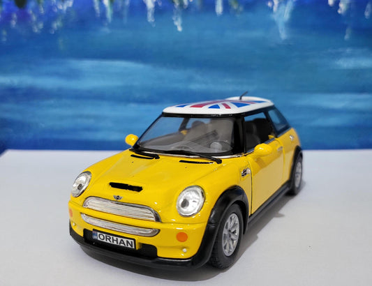 PERSONALIZED PLATES Yellow Mini Cooper S Toy Car Model boy girl dad mom uncle grandad brother sister birthday present NEW cake topper