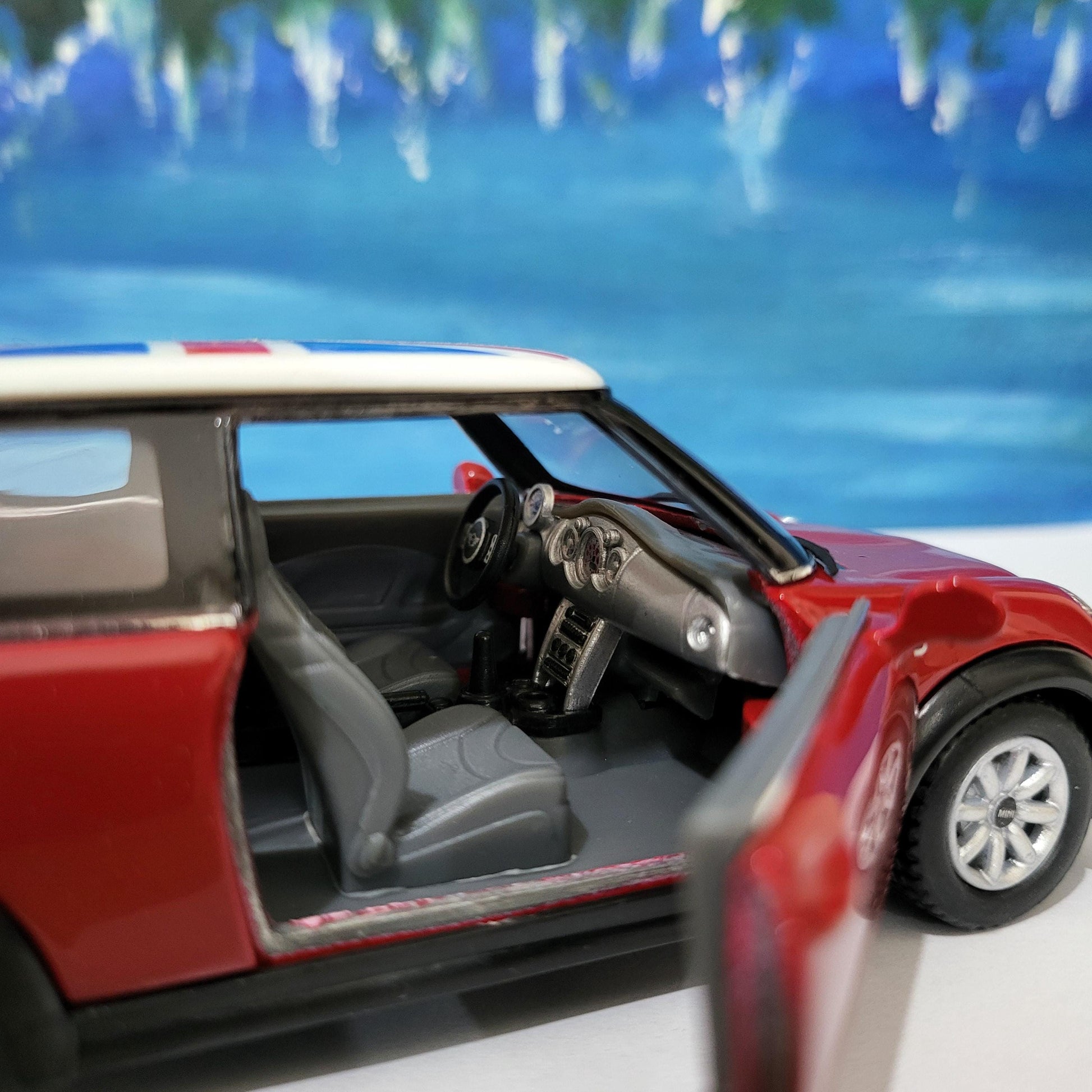 PERSONAL NAME PLATES for Red Mini Cooper S Model - 1/28 Scale Toy Car Gift - England Flag - Birthday Present for Dad, Mom, Kids Gift Sleeves