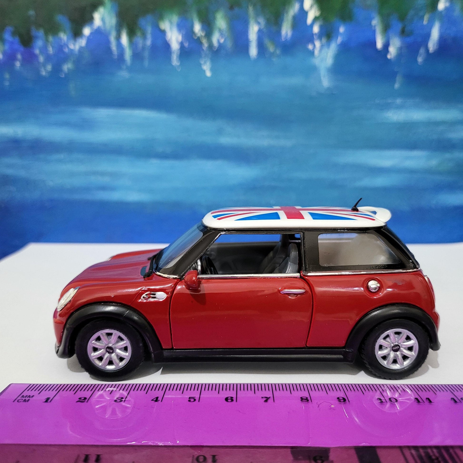 PERSONAL NAME PLATES for Red Mini Cooper S Model - 1/28 Scale Toy Car Gift - England Flag - Birthday Present for Dad, Mom, Kids Gift Sleeves