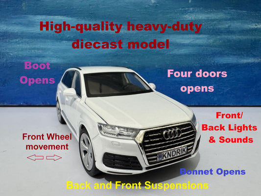 Audi Q7 Diecast Car 1:32 Diecast – Personalized Plates Lights & Sounds – Opening Doors, Bonnet and Boot – Gift for Dad, Boys, Birthday Boxed