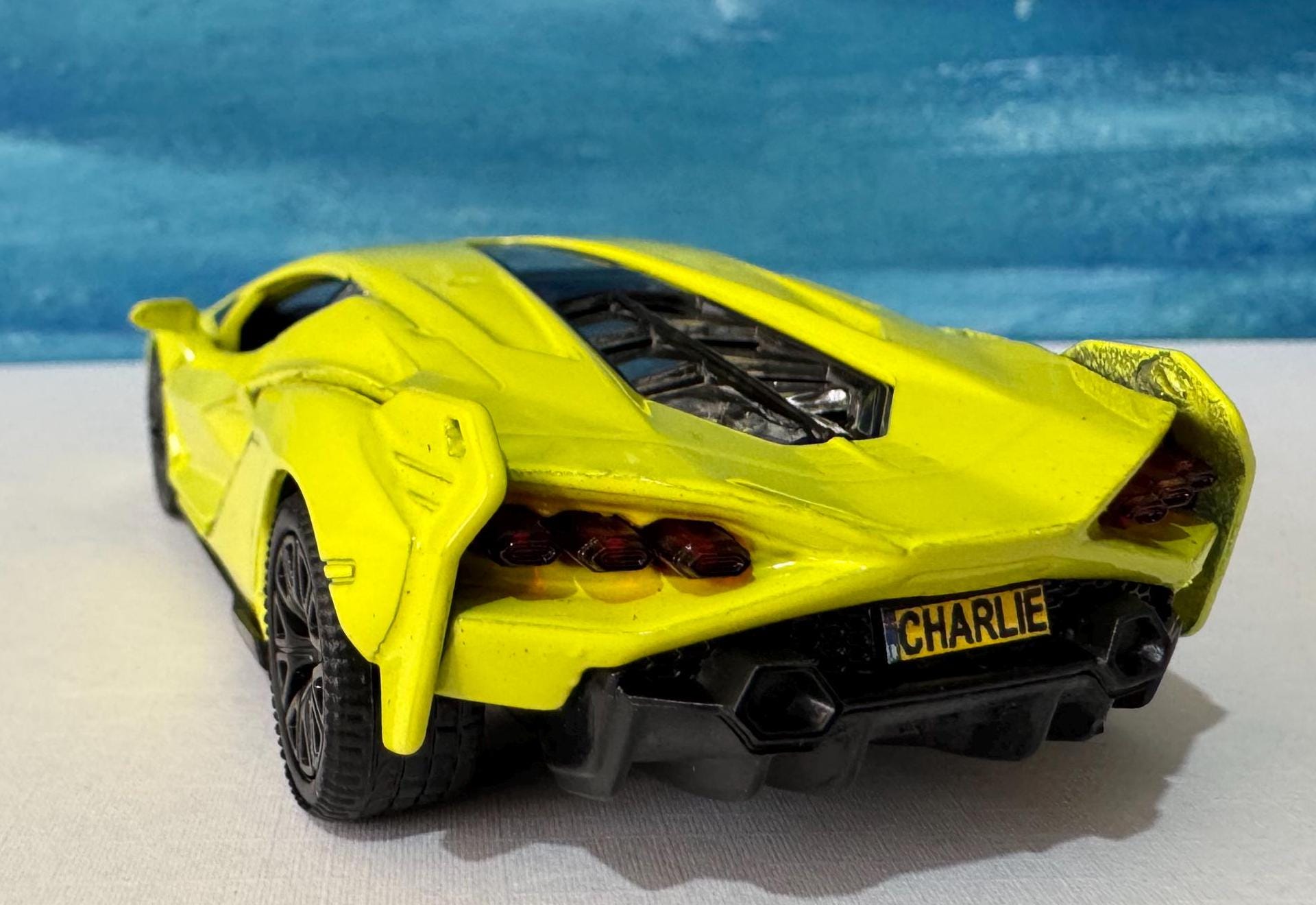 Neon Yellow Lamborghini Sian FKP 37 Licensed Model Car, Personalised Plate, Gift for Boy, Girl, Dad, Mom, Grandad Birthday, Easter gift Box