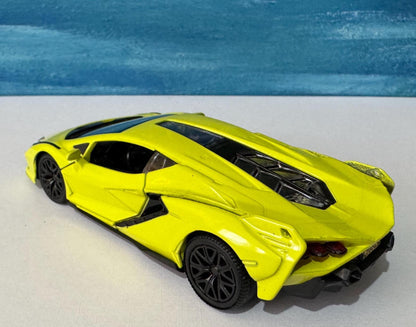 Neon Yellow Lamborghini Sian FKP 37 Licensed Model Car, Personalised Plate, Gift for Boy, Girl, Dad, Mom, Grandad Birthday, Easter gift Box