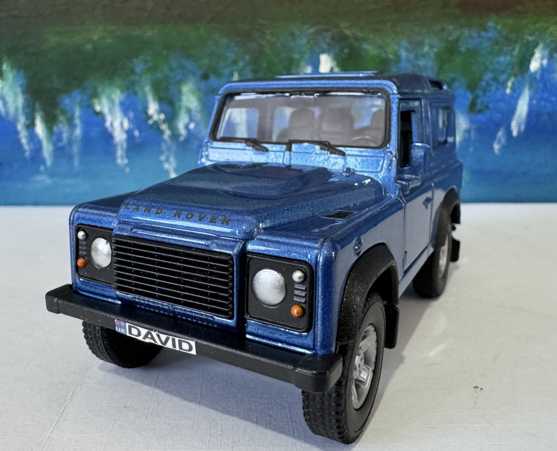 PERSONALISED PLATES Welly Landrover Defender SWB Toy Car Model boy girl dad mom uncle grandad brother birthday Christmas gift present Sleeve