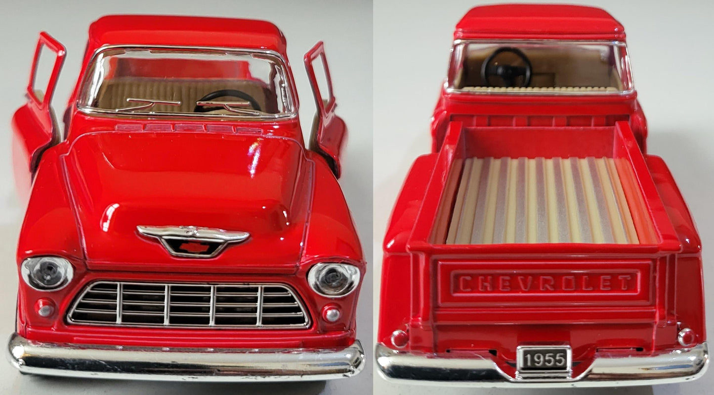 1955 Chevy Stepside Pickup 1:32 Diecast – Official Licensed Pull-Back Toy, Opening Doors – Blue/Cream Gift for Collectors, Kids Gift Sleeves