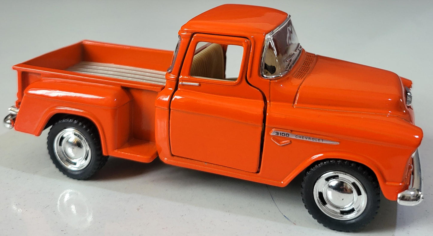 1955 Chevy Stepside Pickup 1:32 Diecast – Official Licensed Pull-Back Toy, Opening Doors – Blue/Cream Gift for Collectors, Kids Gift Sleeves