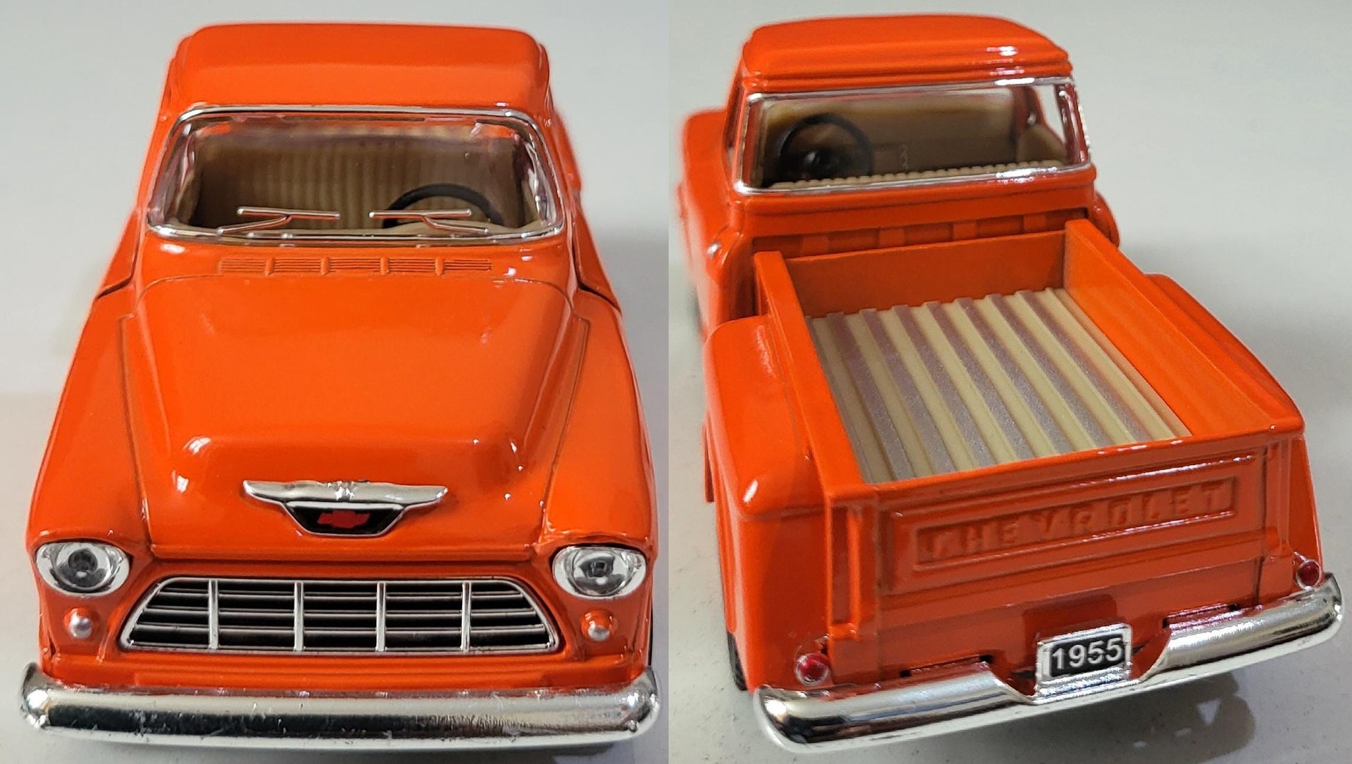 1955 Chevy Stepside Pickup 1:32 Diecast – Official Licensed Pull-Back Toy, Opening Doors – Blue/Cream Gift for Collectors, Kids Gift Sleeves