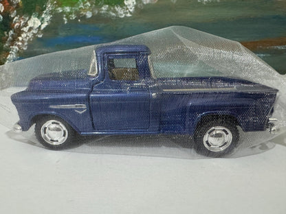 1955 Chevy Stepside Pickup 1:32 Diecast – Official Licensed Pull-Back Toy, Opening Doors – Blue/Cream Gift for Collectors, Kids Gift Sleeves