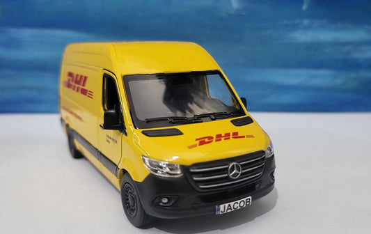 PERSONALISED NAME sprinter Van Mercedes DHL, toy car & van Model boy girl dad mom grandad brother birthday Christmas New birthday gift
