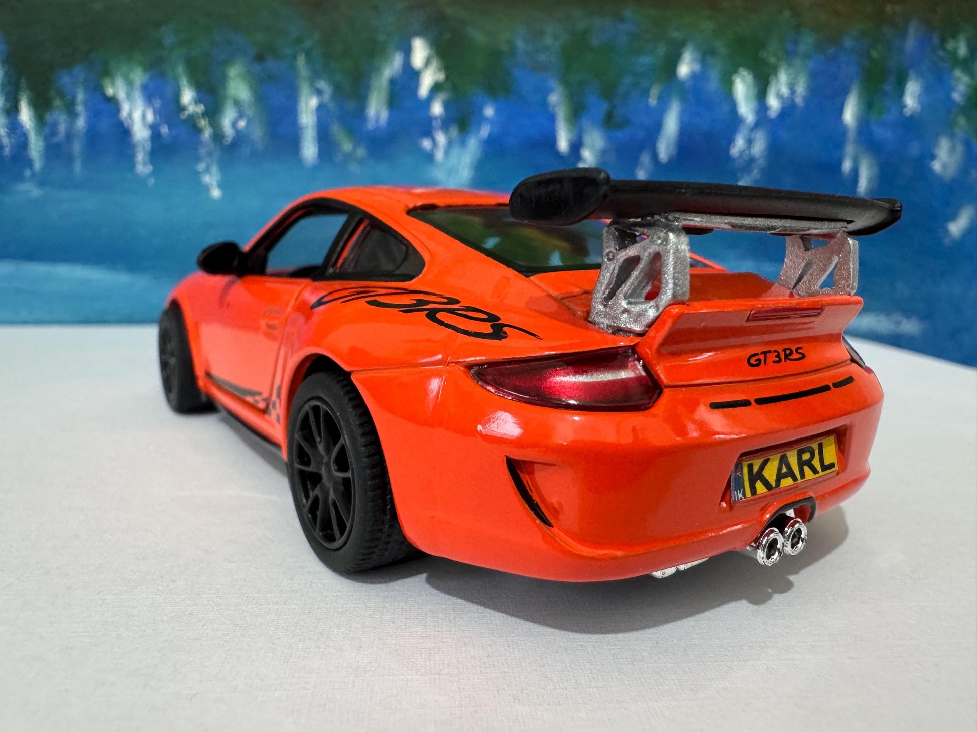 Licensed Porsche GT3 RS Model Car PERSONALISED PLATE boy girl husband wife uncle grandad brother wedding/anniversary gift - Orange Sleeves