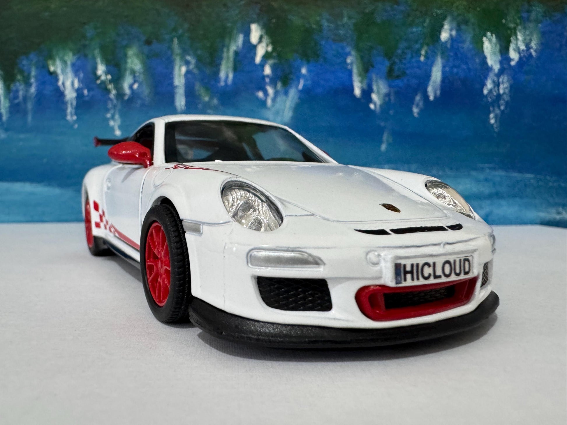 White Porsche GT3 RS Model Car ANY NAME boy girl husband wife uncle cousin, nephew, niece brother wedding gift cake toppers - Sleeves