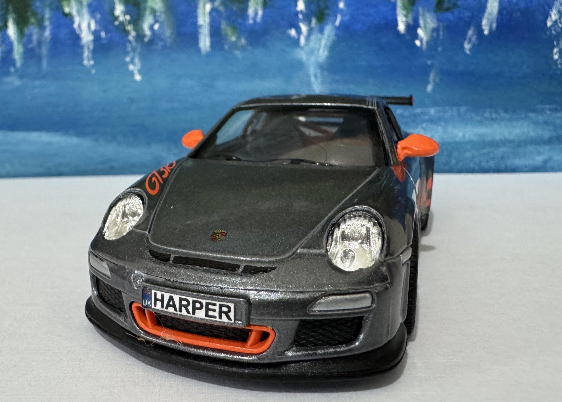 Porsche GT3 RS Model Car YOUR NAME Plate boy girl friend husband wife uncle cousin, nephew, niece brother special occasion gift-Grey Sleeves