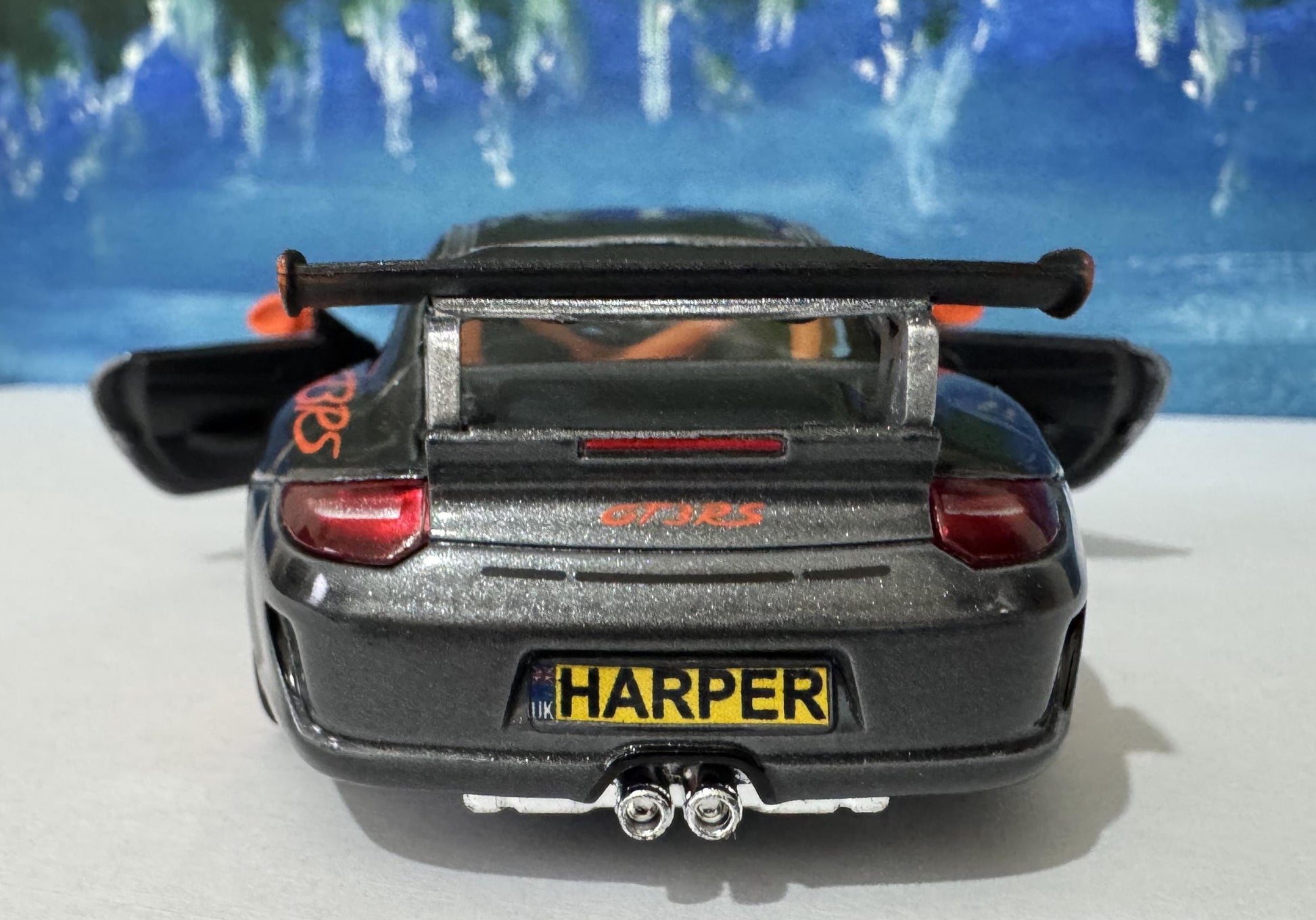 Porsche GT3 RS Model Car YOUR NAME Plate boy girl friend husband wife uncle cousin, nephew, niece brother special occasion gift-Grey Sleeves