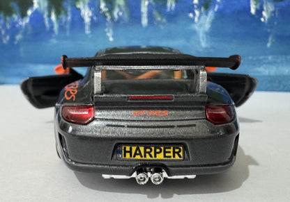 Porsche GT3 RS Model Car YOUR NAME Plate boy girl friend husband wife uncle cousin, nephew, niece brother special occasion gift-Grey Sleeves