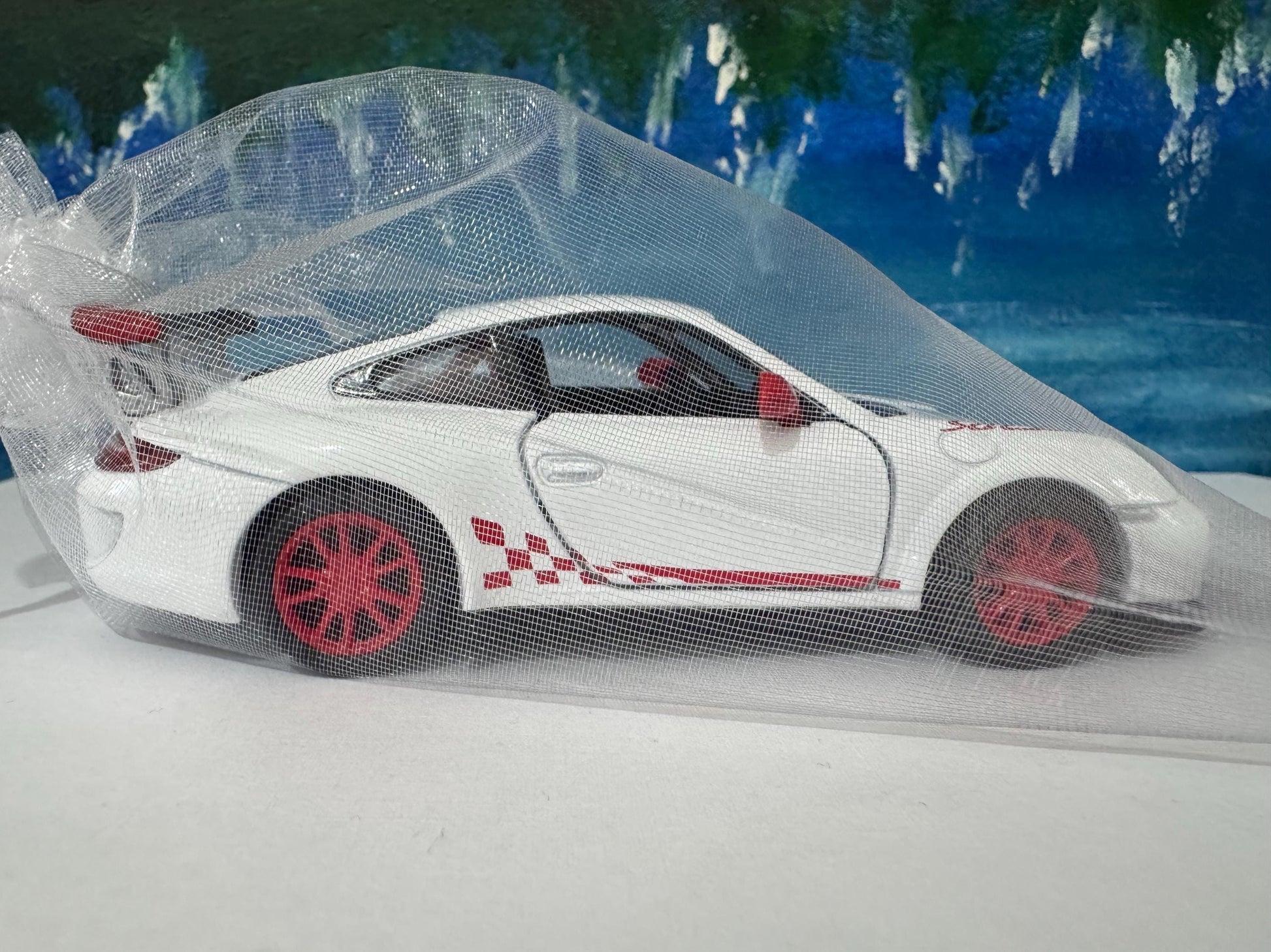 White Porsche GT3 RS Model Car ANY NAME boy girl husband wife uncle cousin, nephew, niece brother wedding gift cake toppers - Sleeves