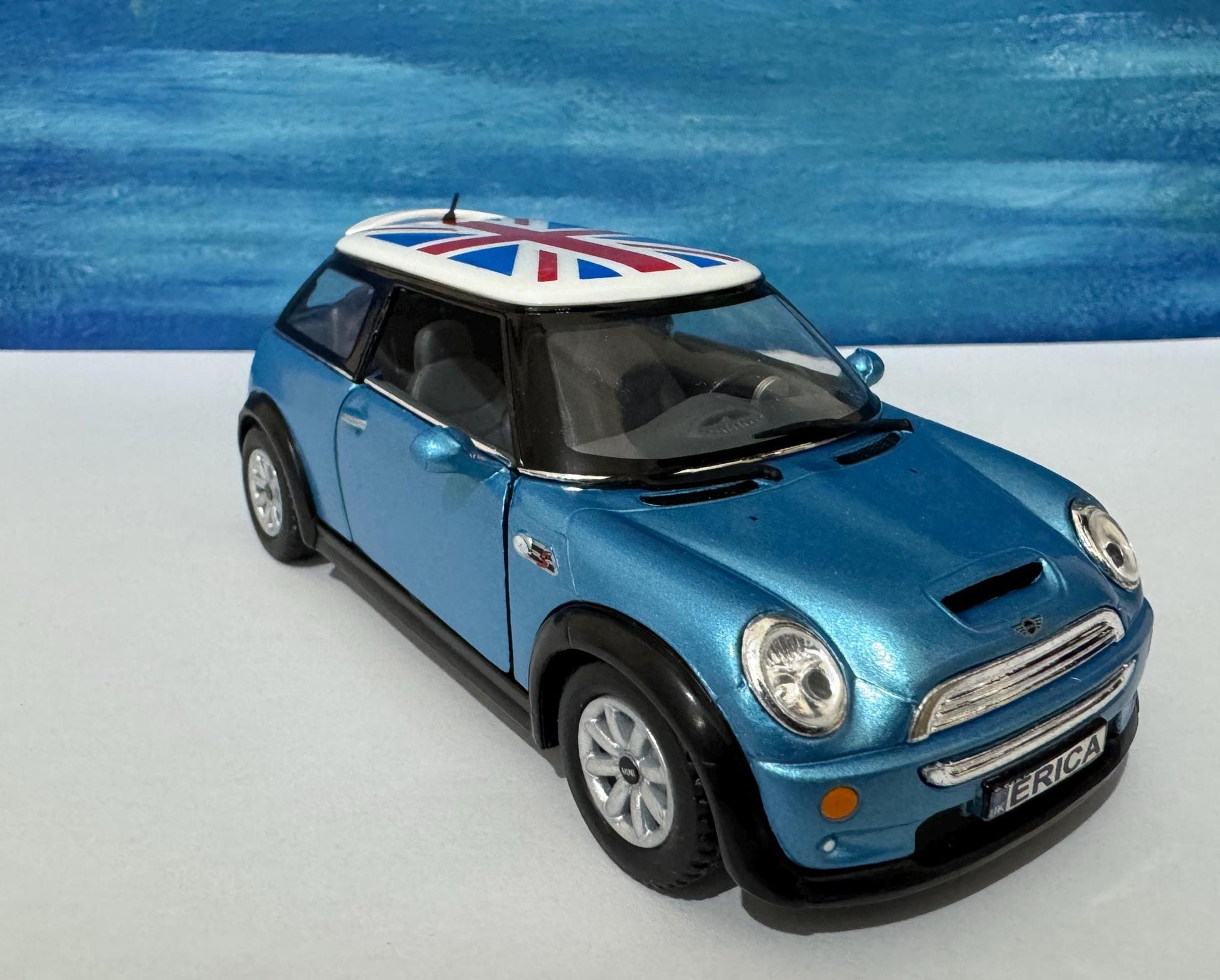 Your Name Blue Mini Cooper S Toy Car Model boy girl dad mom uncle grandad brother sister birthday gift present NEW cake topper Gift Sleeves